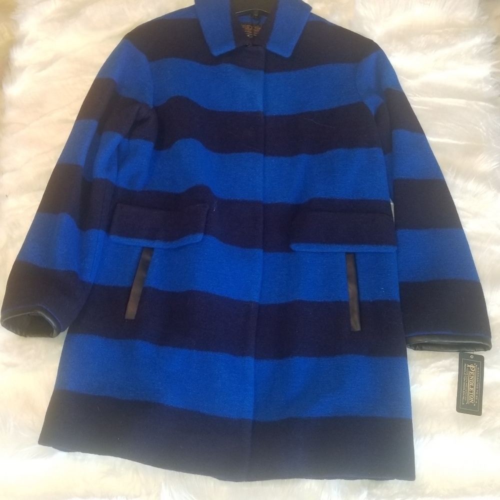 Pendleton Wool Fully Lined Coat NWT SMALL Blue Horizontal Stripes